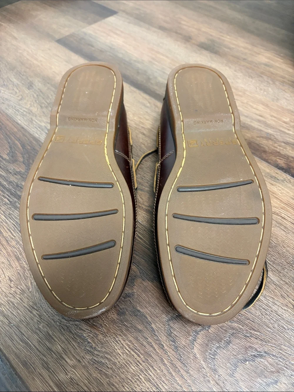 Sperry Dark Brown Leather Boat Shoes with Tan Accents - Men's